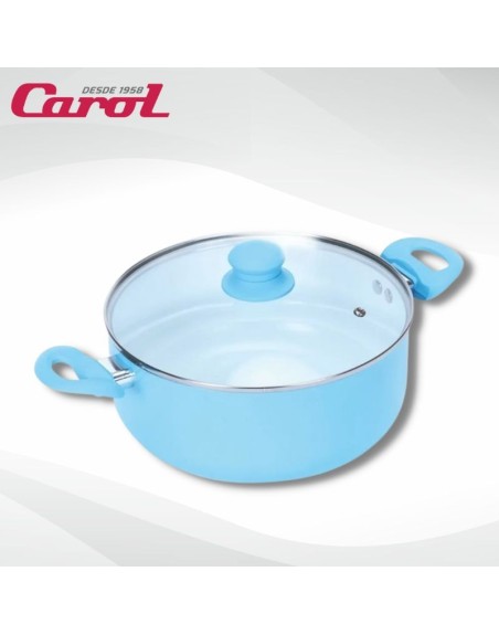 Comprar Cacerola Ceramica Antiadherente Tapa Vidrio 22 cm Carol Color Pastel Mayorista al Mejor Precio!