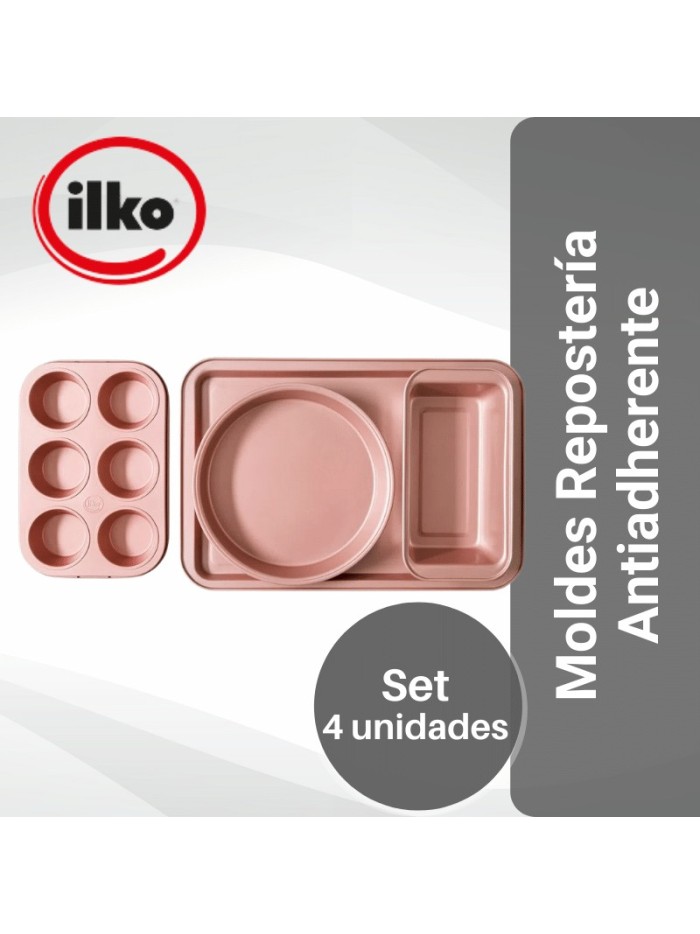 Comprar Ilko Set Mix 4 Moldes Linea Gold Rose Antiadherente Mayorista al Mejor Precio!