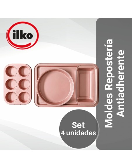 Comprar Ilko Set Mix 4 Moldes Linea Gold Rose Antiadherente Mayorista al Mejor Precio!