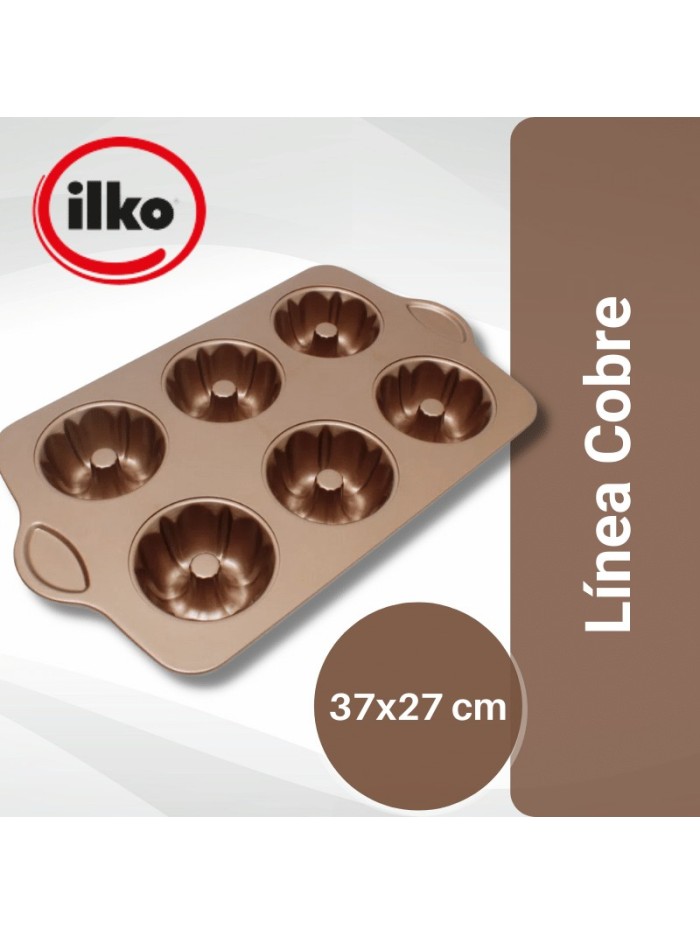 Comprar Ilko Bandeja 6 Mini Jazmines Antiadherente Linea Cobre Mayorista al Mejor Precio!