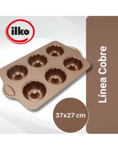 Comprar Ilko Bandeja 6 Mini Jazmines Antiadherente Linea Cobre Mayorista al Mejor Precio!