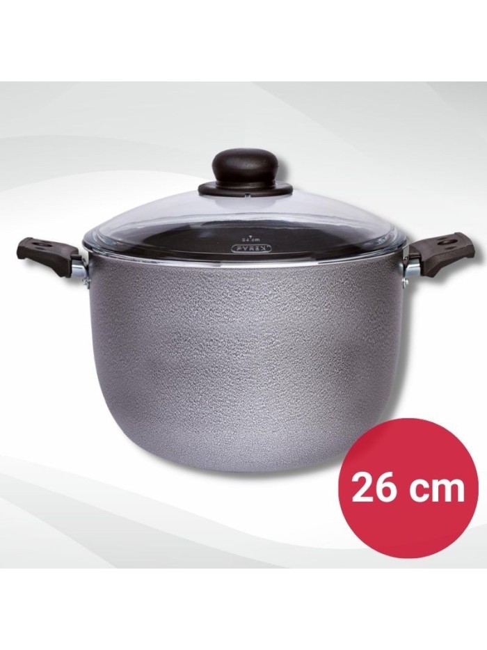 Comprar Olla Antiadherente Teflon 26 cm Gris Con Tapa Vidrio Walplo Mayorista al Mejor Precio!