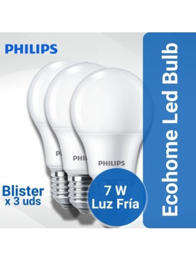 Lampara Ecohome LED Bulb  7W Blister x 3 uds Luz Fria Philips