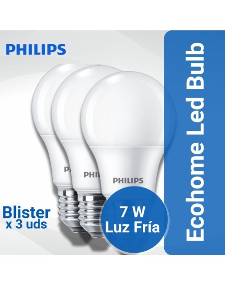 Lampara Ecohome LED Bulb  7W Blister x 3 uds Luz Fria Philips