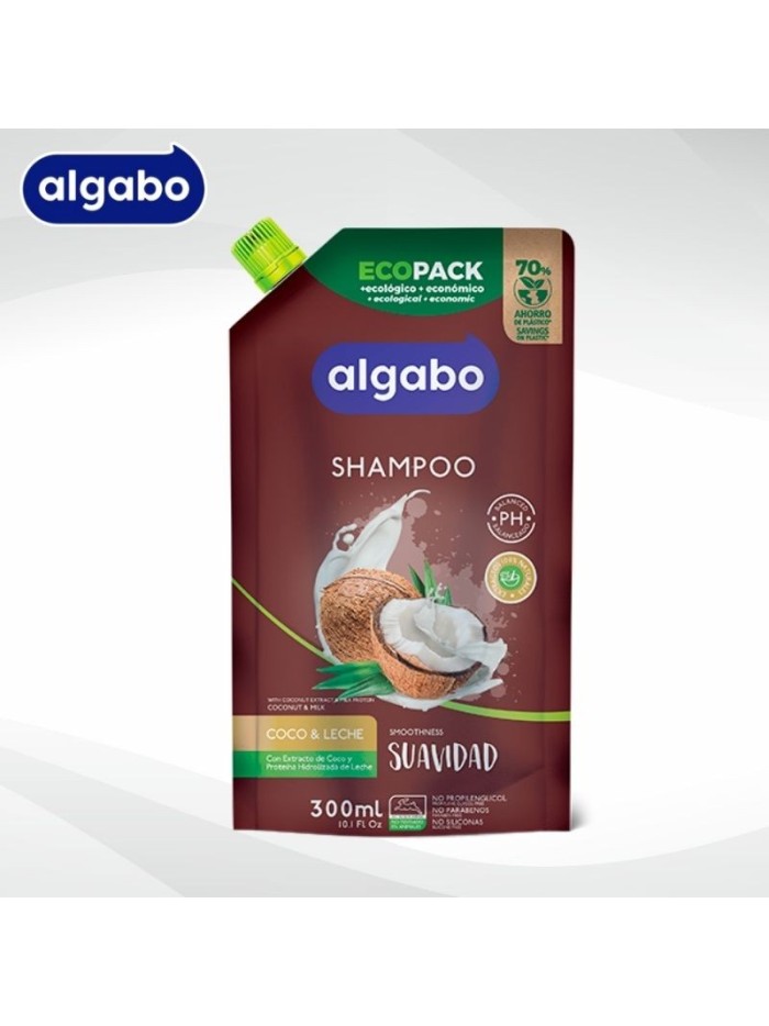 Algabo Shampoo Coco y Leche Ecopack 300 ml