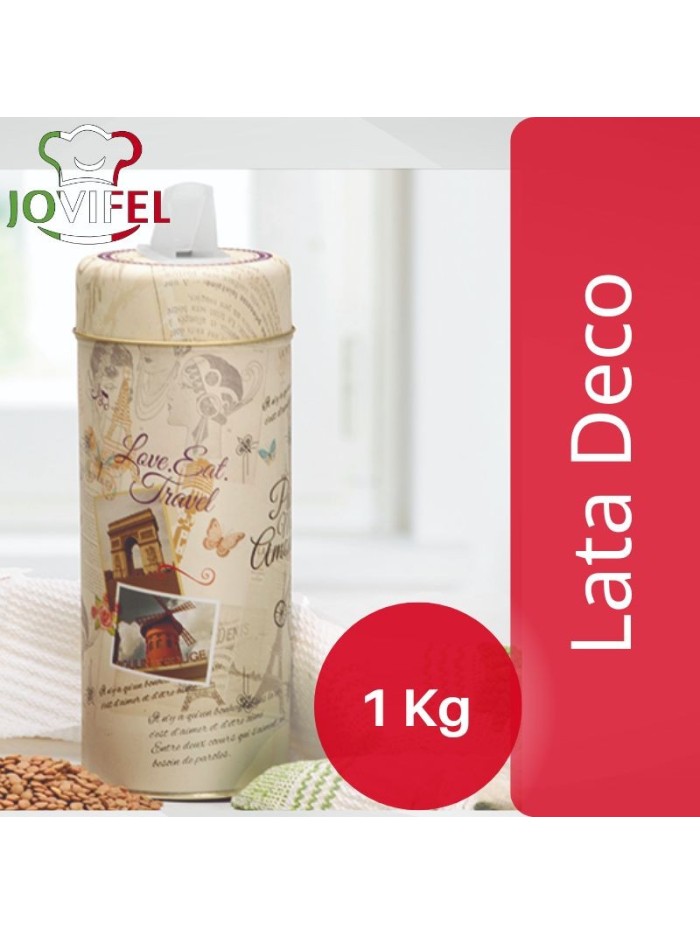 Comprar Jovifel Lata Circular Alta Deco Paris Con Pico 1 Kg Mayorista al Mejor Precio!