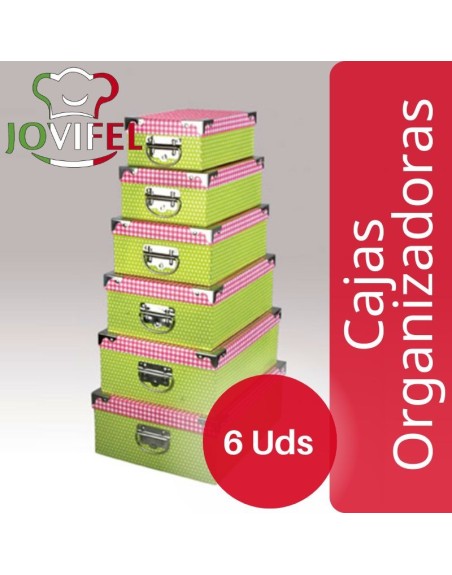 Comprar Jovifel Juego de 6 Cajas Organizadoras Rosa y Verde Con Esquinero y Punteras Metalicas Mayorista al Mejor Precio!