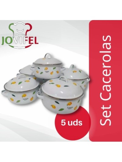 Comprar Jovifel Set x 5 Cacerolas Decoradas Lemon Enlozadas Mayorista al Mejor Precio!
