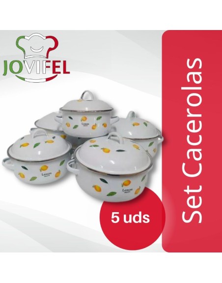 Comprar Jovifel Set x 5 Cacerolas Decoradas Lemon Enlozadas Mayorista al Mejor Precio!