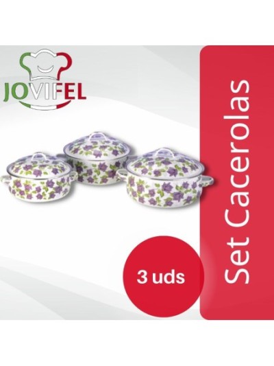 Comprar Jovifel Set x 3 Cacerolas Decoradas Rosa N° 20-22-24 Enlozadas Mayorista al Mejor Precio!