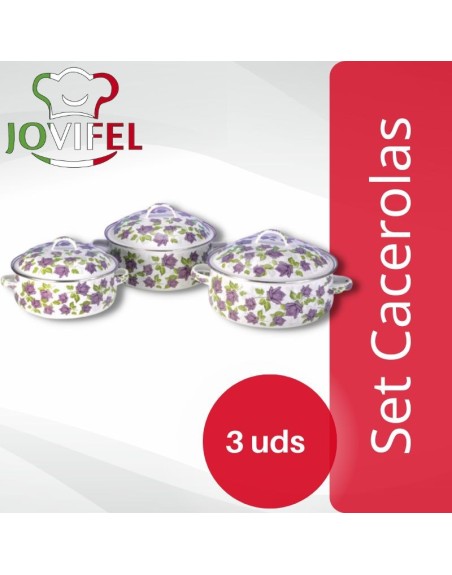 Comprar Jovifel Set x 3 Cacerolas Decoradas Rosa N° 20-22-24 Enlozadas Mayorista al Mejor Precio!