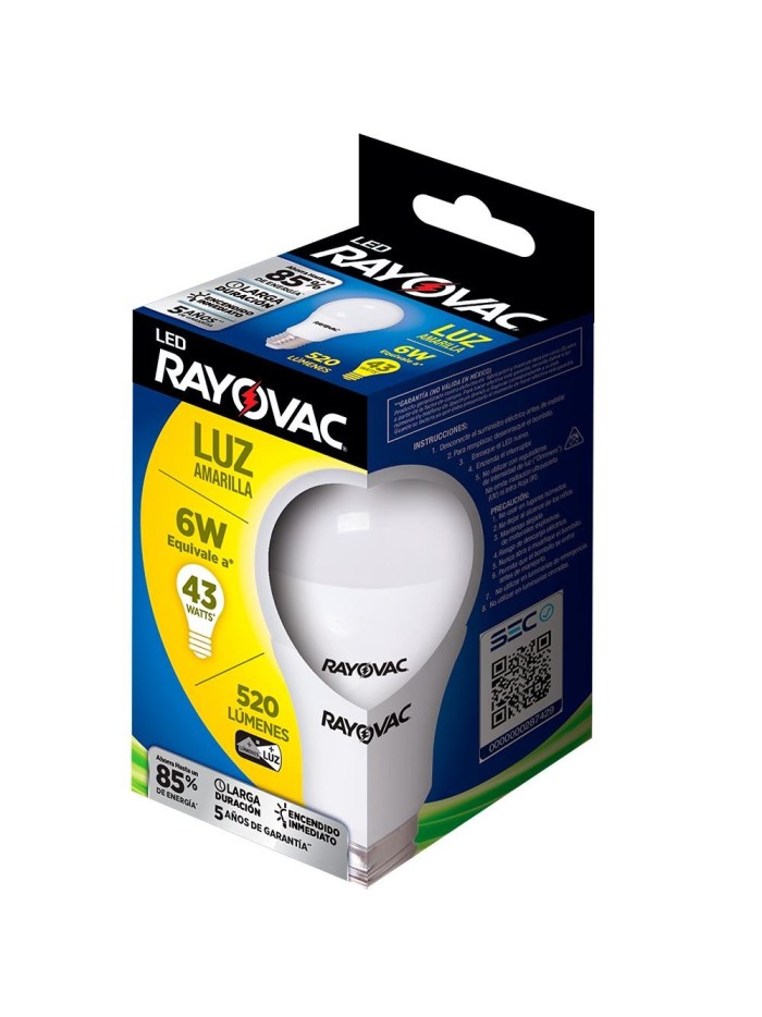 Comprar Lampara LED Rayovac 6W/43W Amarilla 520A Mayorista al Mejor Precio!