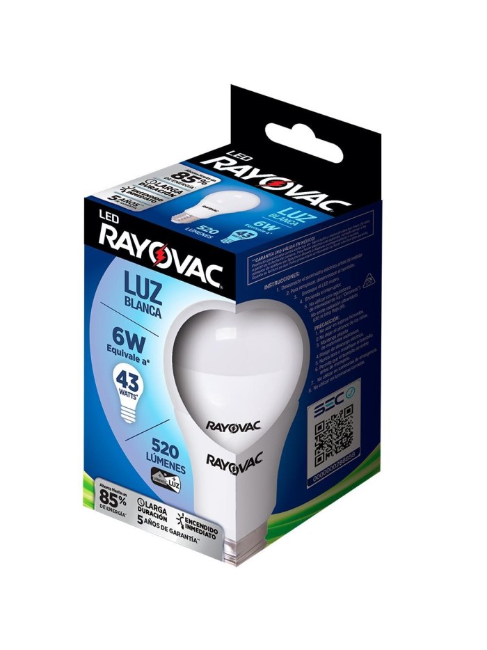 Comprar Lampara LED Rayovac 6W/43W Blanca 520B Mayorista al Mejor Precio!